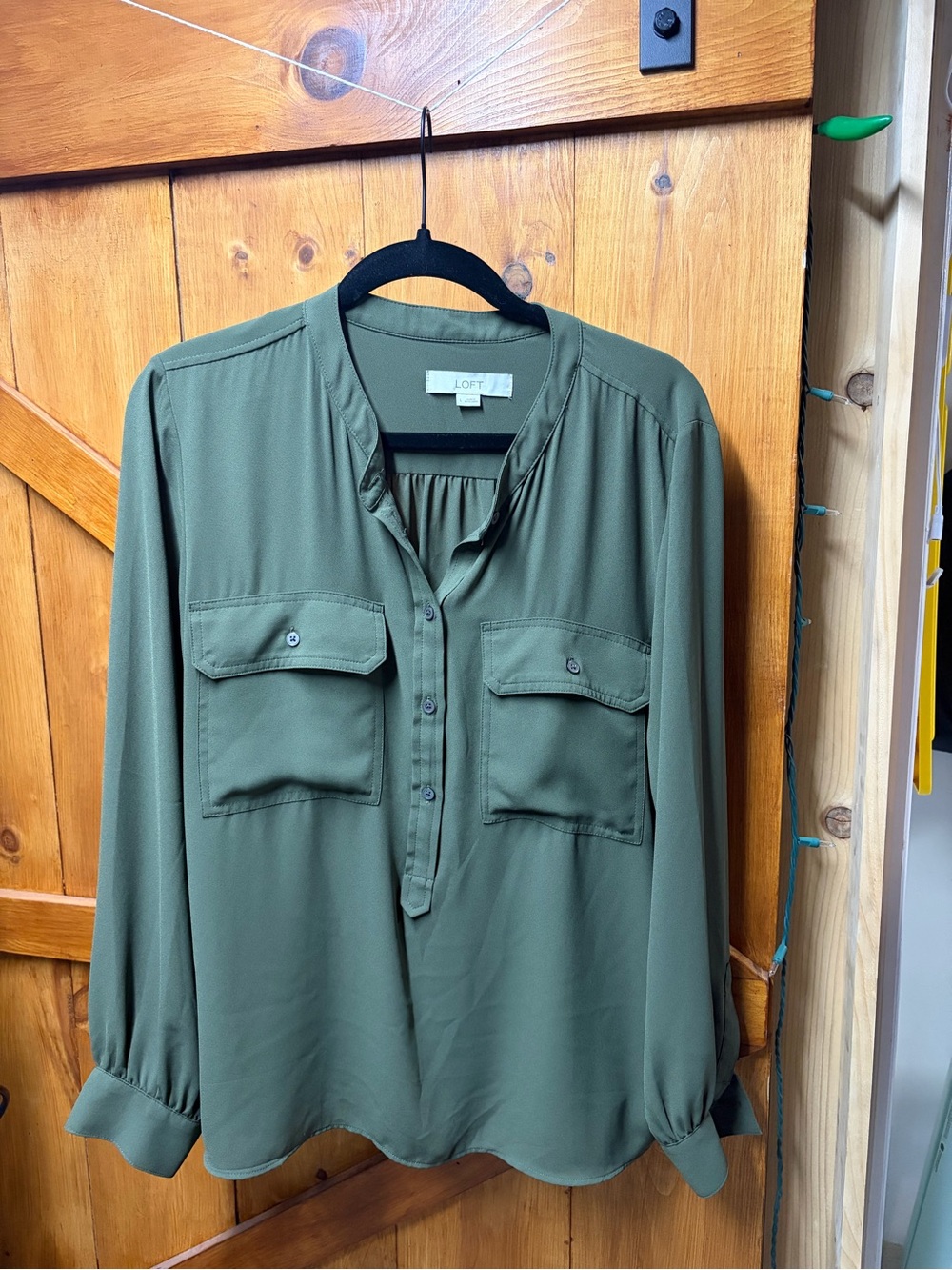 LOFT Olive Green Utility Pocket Blouse